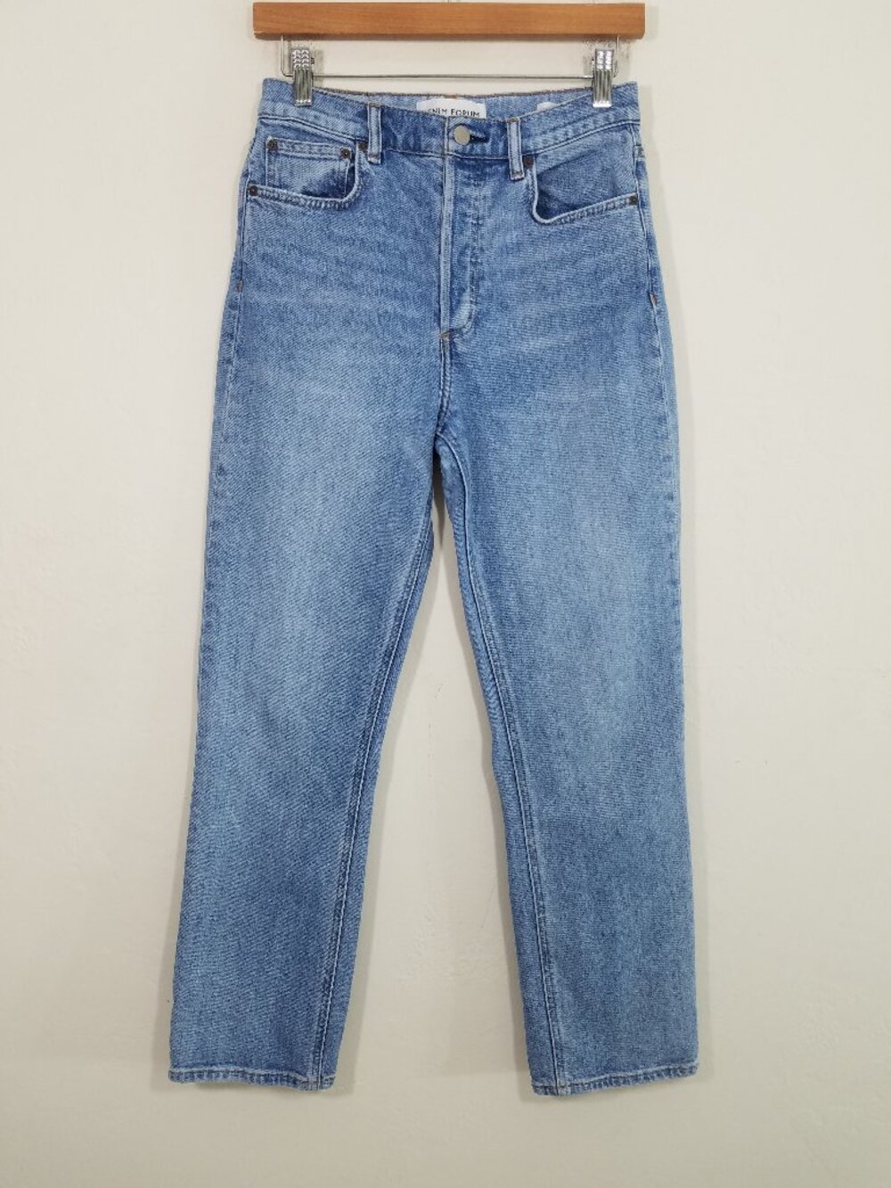 Denim Forum Button Fly The Arlo High Rise Straight Legs Jeans Blue Size 28